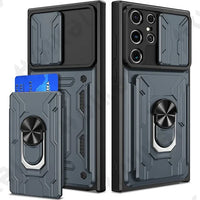 Slide Camera Protection 360° Ring Holder Slide Card Holder Wallet TPU Case For Samsung Galaxy S24 S23 S22 S21 Ultra Plus