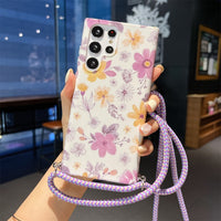 Luxury Cartoon Flower Crossbody Lanyard Case For Samsung Galaxy S22 series