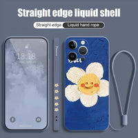 Luxury Oil Painting Flower Silicone Case With Lanyard For iPhone 14 13 12 series