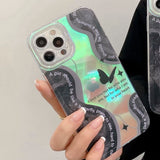 Fashion Black Butterfly Stand Laser Transparent Silicone Case for iPhone 14 13 12 series