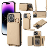 Crossbody Leather Wallet Card Slots Lanyard Strap Mirror Ring Holder Case for iPhone 14 13 12 series