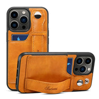 PU Leather Wallet Flip Stand Card Slot Wallet Case with Wrist Strap For iPhone 15 series