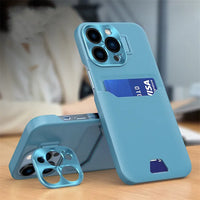 Luxury Leather Card Holder Slot Invisible Bracket Case With Metal Lens Protect For iPhone 15 14 13 series