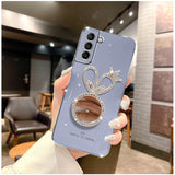 Shining Mirror Holder Plating Case for Samsung Galaxy S22 S21 S20 Ultra Plus FE
