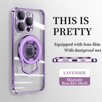 Luxury Plating Transparent Magsafe Magnetic Holder Lens Protect Silicone Case For iPhone 15 14 13 12 series