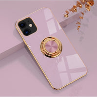 6D Plating Gold Frame Soft TPU Ring Stand Case for iPhone 12 Series