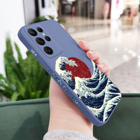 Red Sun Sea Waves Artwork Liquid Silicone Case For Samsung Galaxy S23 S22 S21 series