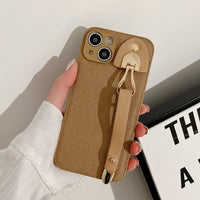 Retro Leather Coffee Wrist Strap Soft Silicone Case For iPhone 14 13 12 series