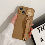 Retro Leather Coffee Wrist Strap Soft Silicone Case For iPhone 14 13 12 series