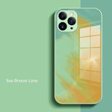 Watercolor Liquid Silicone Lens Protect Tempered Glass Case for iPhone 12 11 Series