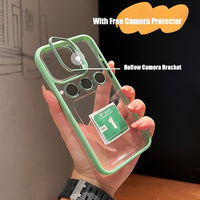 Hollow Fliping Lens Bracket Transparent Acrylic Shockproof Case for iPhone 14 13 12 series
