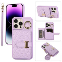 Crossbody Lanyard Flip Leather Wallet Case With Metal KickStand Ring for iPhone 15 14 13 12 series