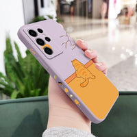 Cute Fat Orange Cat Liquid Silicone Case For Samsung Galaxy S23 S22 S21 series