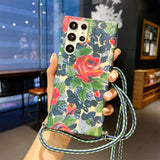 Luxury Cartoon Flower Crossbody Lanyard Case For Samsung Galaxy S22 series