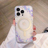 Magnetic Charging Magsafe Frosted Transparent Flower Case for iPhone 14 13 12 series