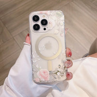 Magnetic Charging Magsafe Frosted Transparent Flower Case for iPhone 14 13 12 series