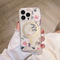 Magnetic Charging Magsafe Frosted Transparent Flower Case for iPhone 14 13 12 series