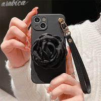 Camellia Pearl Bracelet Chain Liquid Silicone Case For iPhone 14 13 12 series