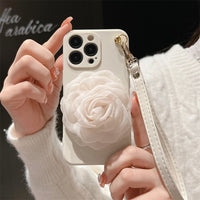 Camellia Pearl Bracelet Chain Liquid Silicone Case For iPhone 14 13 12 series