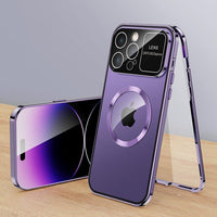 Metal Aluminum Alloy Magsafe Magnetic Adsorption 360°Full Screen Lens HD Glass Case For iPhone 14 13 12 series