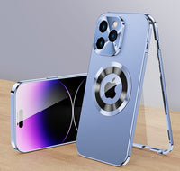 360° Full Screen Lens Metal Magnetic Magsafe Cases Aluminum Alloy HD Glass Case For iPhone 14 13 12 series