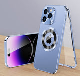 360° Full Screen Lens Metal Magnetic Magsafe Cases Aluminum Alloy HD Glass Case For iPhone 14 13 12 series