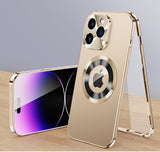 360° Fully Sealed Magnetic Adsorption Metal Alloy HD Glass Double Sided Protection Case For iPhone 14 13 12 series