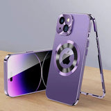 360° Full Screen Lens Metal Magnetic Magsafe Cases Aluminum Alloy HD Glass Case For iPhone 14 13 12 series