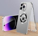 360° Fully Sealed Magnetic Adsorption Metal Alloy HD Glass Double Sided Protection Case For iPhone 14 13 12 series