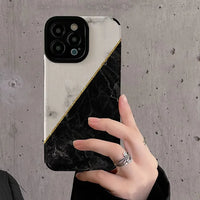 Retro Black White Marbled Shockproof Soft Case For iPhone 15 14 13 12 series