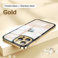 Luxury Stainless Steel Frame Lens Protection Transparent Matte Glass Back Case For iPhone 13 12 Pro Max