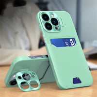 Luxury Leather Card Holder Slot Invisible Bracket Case With Metal Lens Protect For iPhone 15 14 13 series