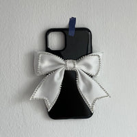 Pearl Necklace Cloth Bow Bling Diamond Case Cover For iPhone 14 13 12 series