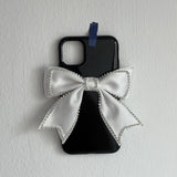 Pearl Necklace Cloth Bow Bling Diamond Case Cover For iPhone 14 13 12 series