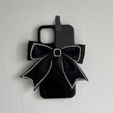 Pearl Necklace Cloth Bow Bling Diamond Case Cover For iPhone 14 13 12 series