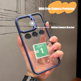 Hollow Fliping Lens Bracket Transparent Acrylic Shockproof Case for iPhone 14 13 12 series