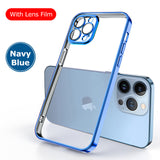 Luxury Plating Frame Soft Silicone Case with Lens Film for iPhone 13 12 11 Pro Max Mini