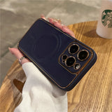 Luxury Plating Leather Magnetic Magsafe Shockproof Silicone Case For iPhone 14 13 12 series