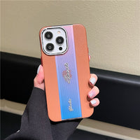 Colorful Laser Leather Texture Metal Lens Ring Matte Case For iPhone 14 13 12 series