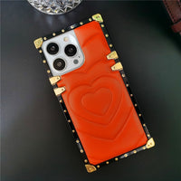 Fashion 3D Love Heart Soft PU Leather Metal Shockproof Case For iPhone 14 13 12 series