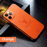 Luxury Leather Texture Deer Square Frame Camera Protector Case for iPhone 13 12 Series