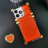Fashion 3D Love Heart Soft PU Leather Metal Shockproof Case For iPhone 14 13 12 series