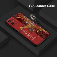 3D Embossed PU Leather Dragon Phoenix Anti knock Cover with Metal Ring for iPhone 12 11 Series