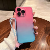 Gradient Frosted Case with Wrist Strap for iPhone 14 13 12 series