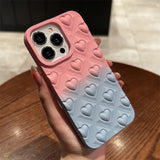 Color Contrast 3D Love Heart Skin Feel Gradient Shockproof Silicone Soft Case for iPhone 14 13 12 series