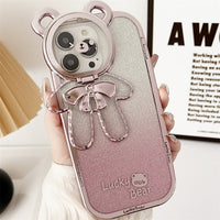 Glitter Bear Shoulder Strap Camera Stand Holder Case for iPhone 14 13 12 series