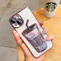 Glitter Quicksand Bubble Tea Cup Clear Soft Case For iPhone 14 13 12 series