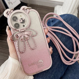 Glitter Bear Shoulder Strap Camera Stand Holder Case for iPhone 14 13 12 series