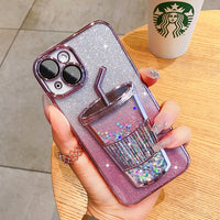 Glitter Quicksand Bubble Tea Cup Clear Soft Case For iPhone 14 13 12 series