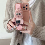 Cute Dog Biscuit Case With Plush Hand Strap For iPhone 14 13 12 series